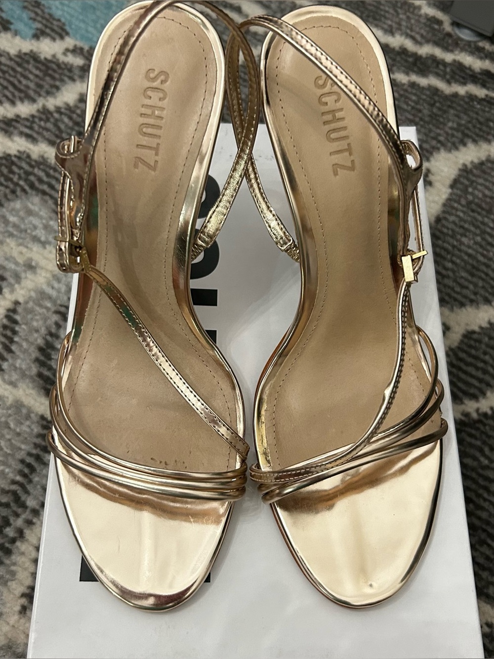 Schutz Women's Metallic Gold Strappy Slingback Sandals Size 10.5